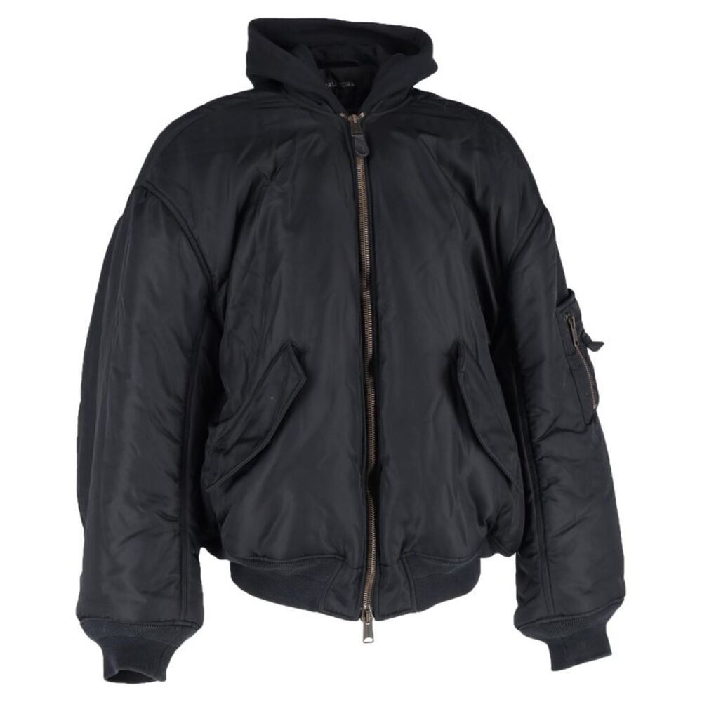 Balenciaga Paris All In Layered Bomber Jacket in Black Polyamide